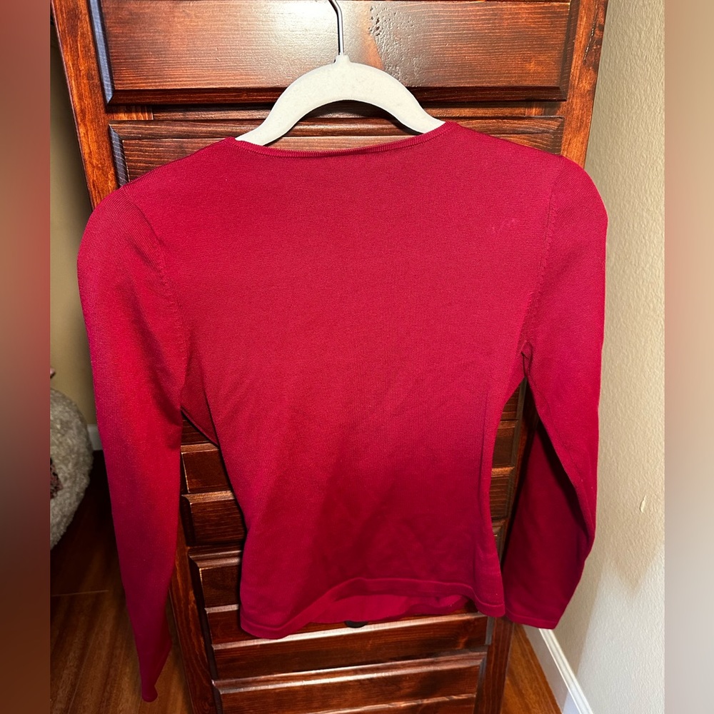 RED LONG SLEEVE WRAP AROUND TOP ANN TAYLOR